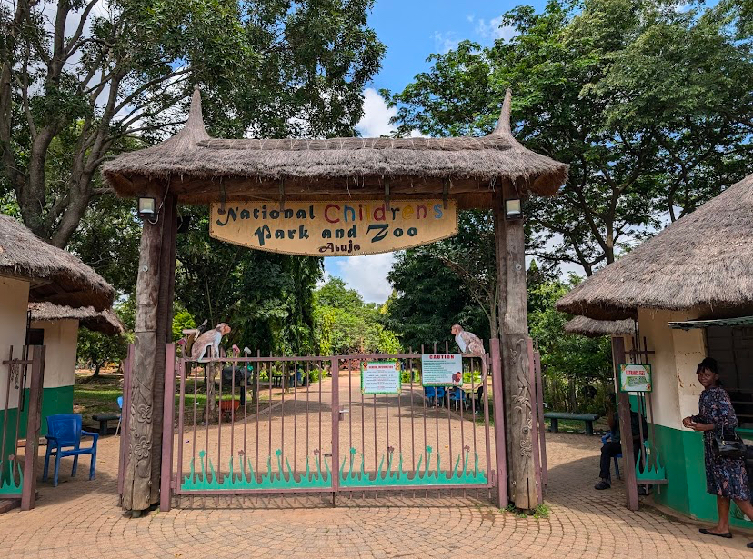 The thatched entrance gate of the National Children's Park and Zoo, Abuja